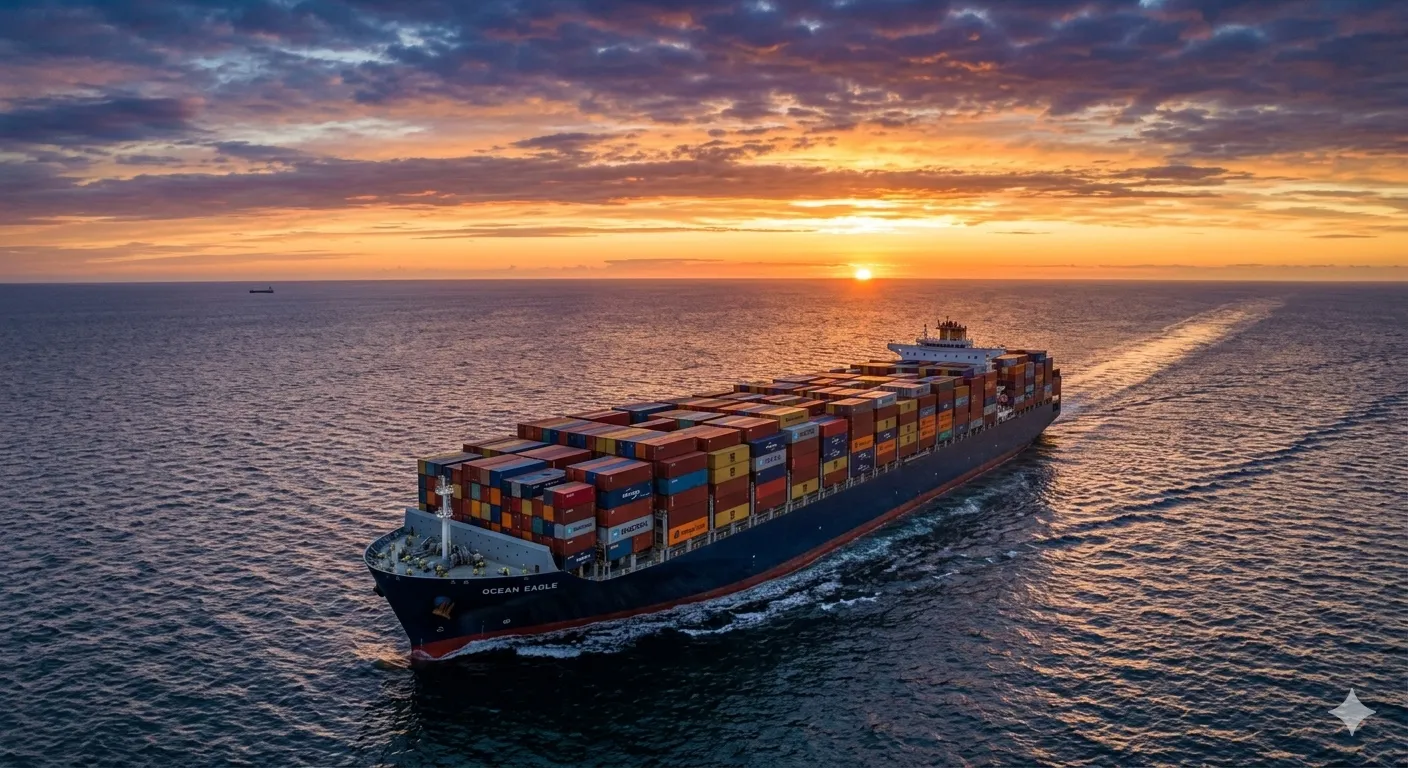 Large container ship loaded with colorful shipping containers. ZIM Integrated Shipping Services