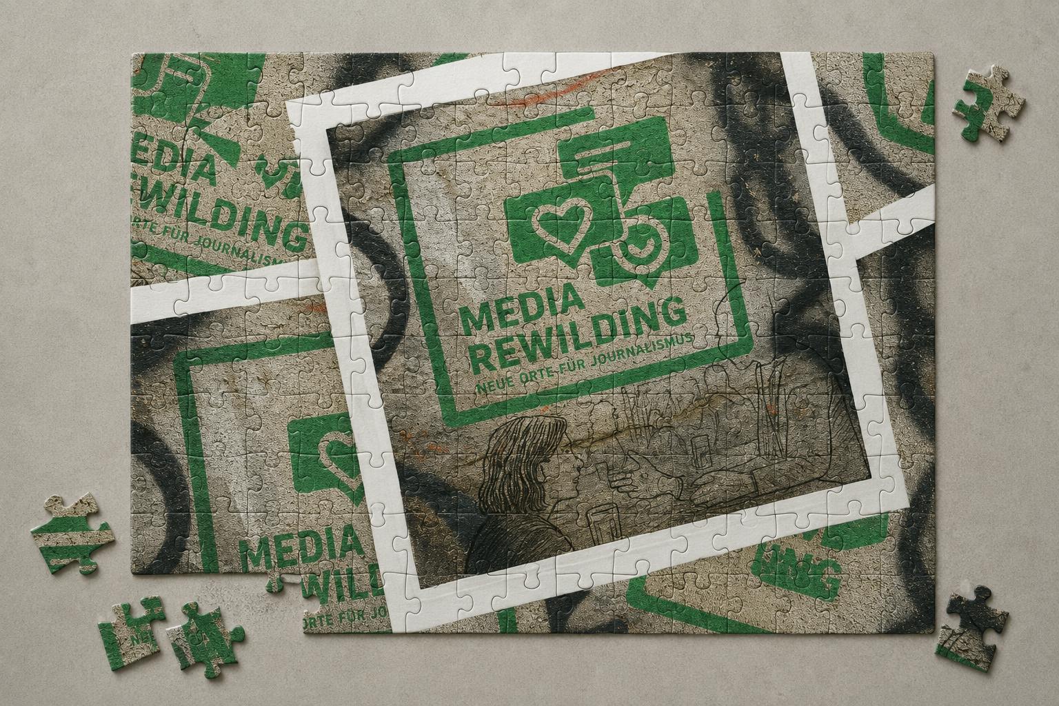 Puzzle mit Media-Rewilding-Logos (KI-generiert)