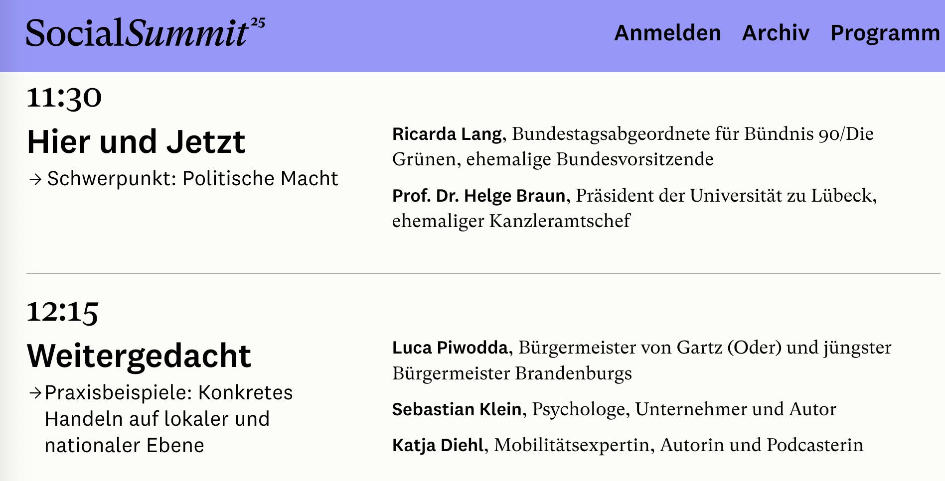 Screenshot des Programms vom Social Summmit.