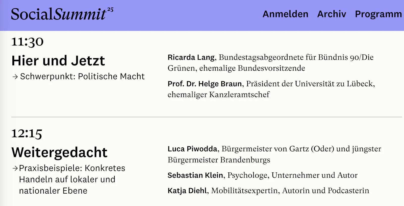 Screenshot des Programms vom Social Summmit.