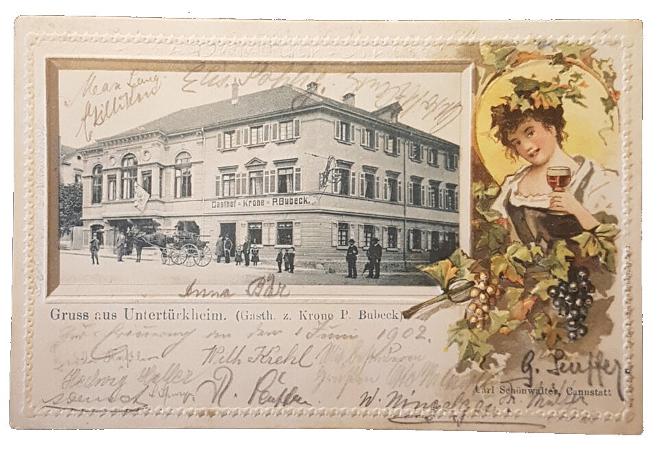 Der alte Gasthof Krone in Stuttgart-Untertürkheim sah einst so aus. Foto: Archiv Enslin