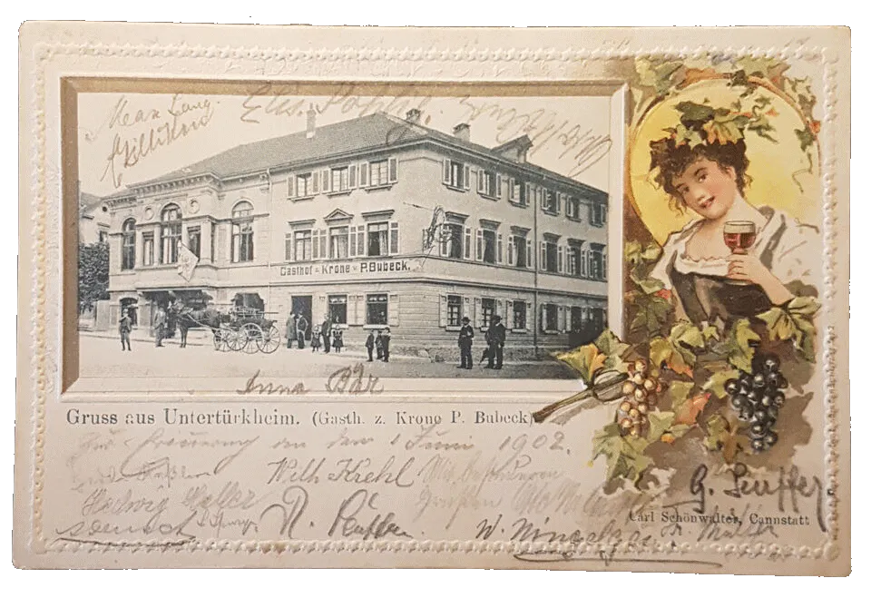 Der alte Gasthof Krone in Stuttgart-Untertürkheim sah einst so aus. Foto: Archiv Enslin