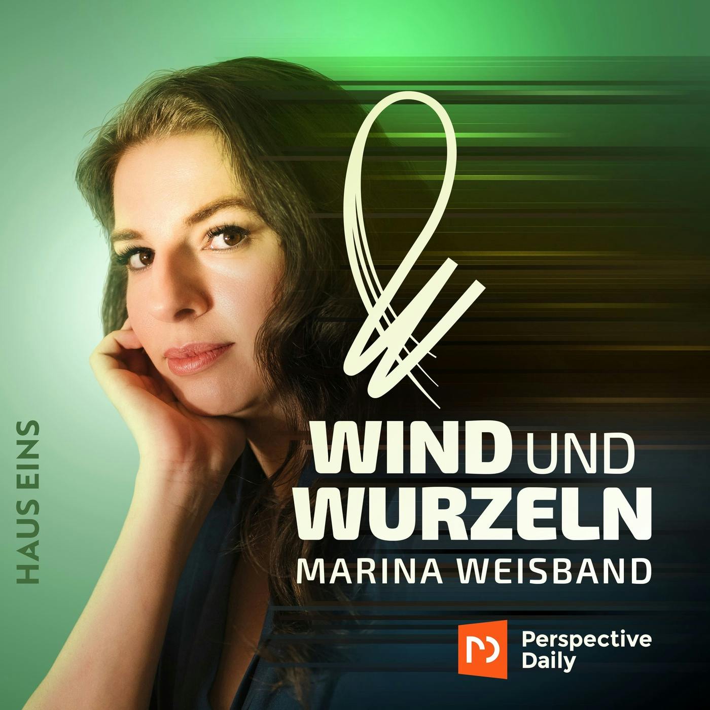 Cover von Winz und und Wurzeln: ein Protrait von Marina Weisband, auf dem sie nachdenklich guckt vor grünem Hintergrund. Davor der Schriftzug mit dem Titel.