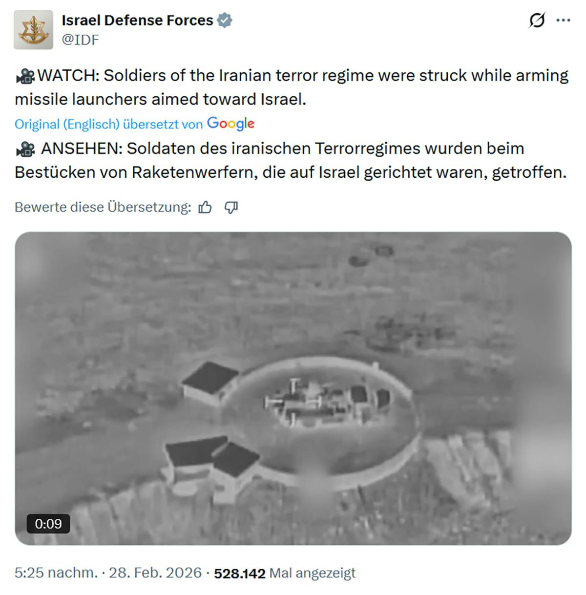 Screenshot eines Postings der IDF.